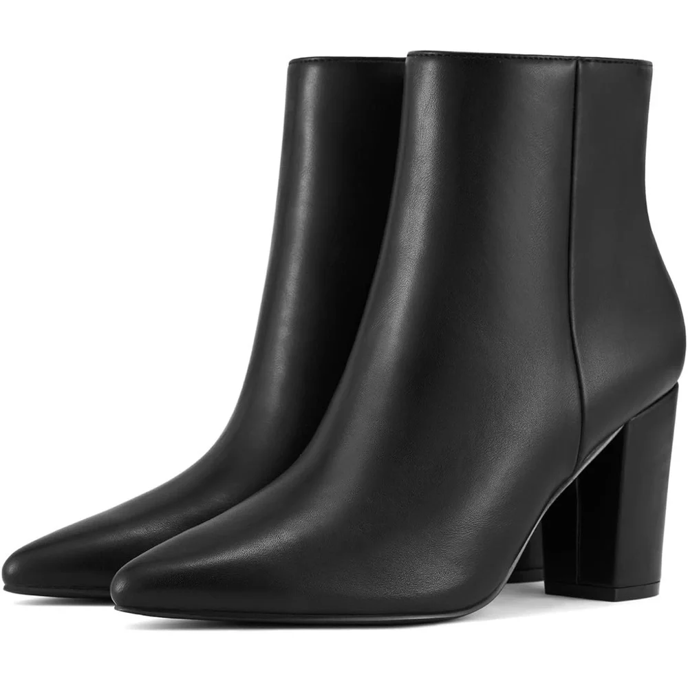Rollda SUEDI Pointed Toe Ankle Boots Chunky High Heel Ankle Booties Side Zipper